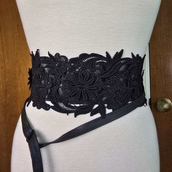 Womens Faux Leather Lace Wrap Around Obi Belt Waist Boho Band Wide Belts,Black - Picture 3 of 9